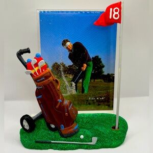 Vintage Golf Themed 3D Ceramic 4x6 Picture Frame NOS 18th Hole Flag Papel Gifts